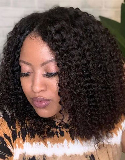 14" Curly Thin V Part Bob Wig No Leave-Out