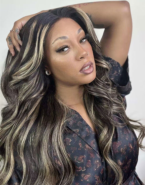 22" Balayage Honey Wavy Glueless Wig 13x5 Pre Cut Lace