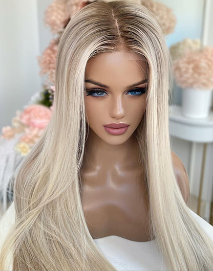 20"-26" Highlight Ash Blonde Straight Glueless Wig For Women