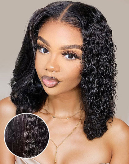 Sandra- Wet and Wavy | Water Wave 7x5 Pre Cut Lace Glueless Middle Part Short Wig Human Hair