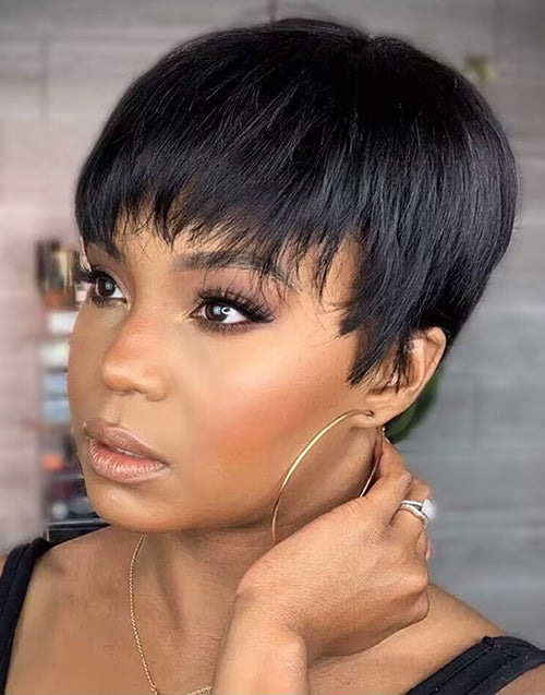 Short Bob Straight Pixie Cut Full Machinemade Wig With Bangs