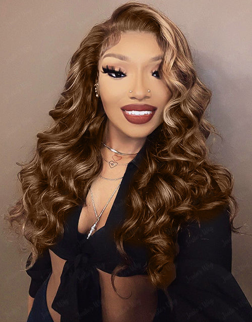 14" Highlight Brown Honey Wavy 13x5 Pre Everything Wig