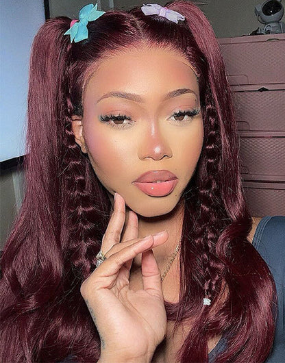 14" 99J Straight Layer Cut Glueless 13x5 Pre Cut Lace Wigs