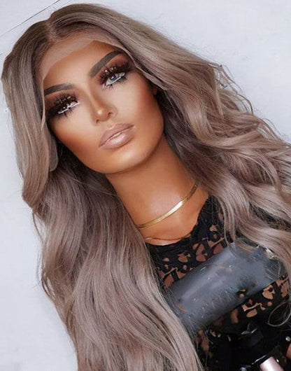 12" Smokey Mauve With Punky Gray Wavy 13x4 Lace Frontal Wig