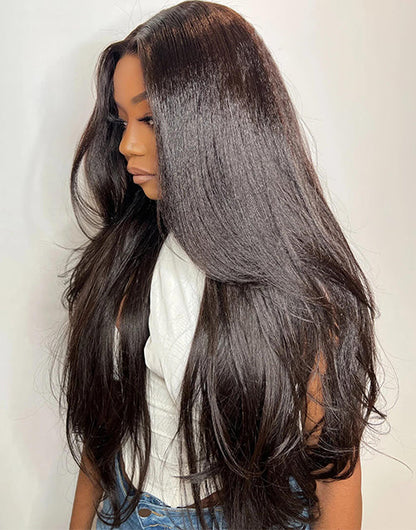 Glueless Pull Go Slight Layer Cut Kinky Straight Pre Everything Human Hair Wig
