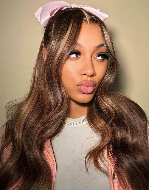 Carlin- 13X4 Highlight Honey Blonde Body Wave Human Hair Lace Front Wigs Real Lace