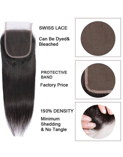 32inch Straight Hair 3 Bundles With Closure Human Hair With 4x4 Lace Closure