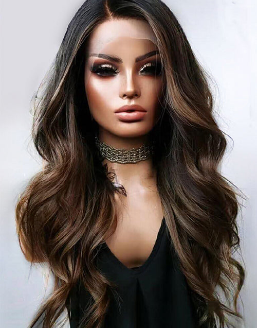 Roma- Mushroom Brown Balayage Wavy Glueless Wig For Women 13x4 Lace Human Hair