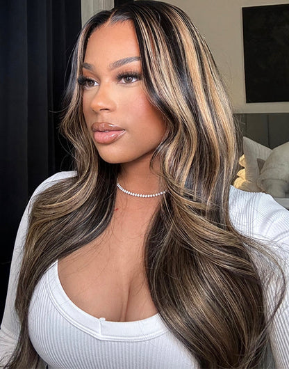 Highlight Piano Honey With Black Pre Cut 13x5 Lace Loose Wavy Pre Everything Glueless Wig