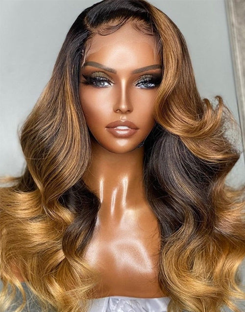 22" Ombre Highlight Honey Body Wave 4x4 Lace Wig Glueless Wig