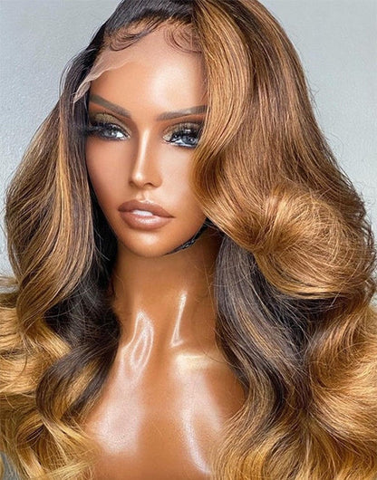 22" Ombre Highlight Honey Body Wave 4x4 Lace Wig Glueless Wig