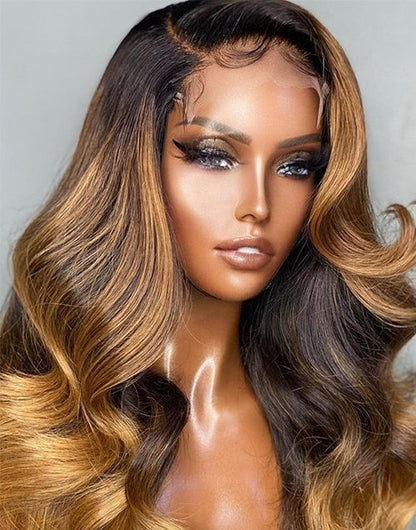22" Ombre Highlight Honey Body Wave 4x4 Lace Wig Glueless Wig