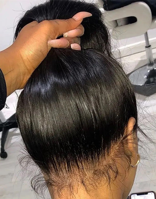 Straight Invisi-Drawstring Snug Fit 360 Pre Cut Lace Frontal Wigs Pre-Bleached Knots Plucked Hairline