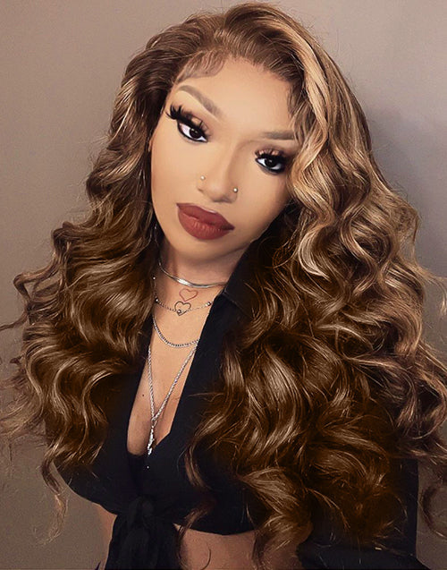 14" Highlight Brown Honey Wavy 13x5 Pre Everything Wig