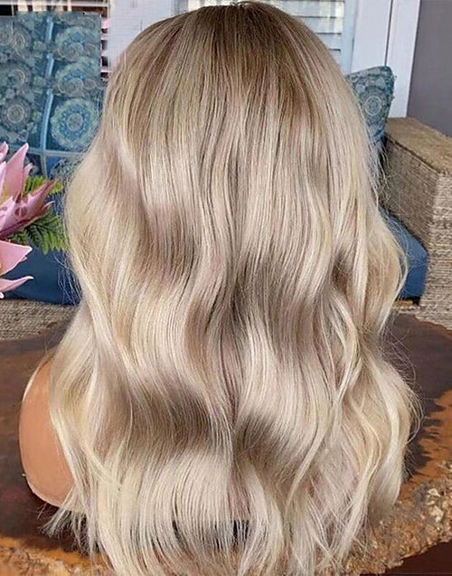 Werk-13x6 Deep Part Lace Front Curtain Bang Wigs Ombre Cream Blonde Wavy Wigs For Caucasian Women