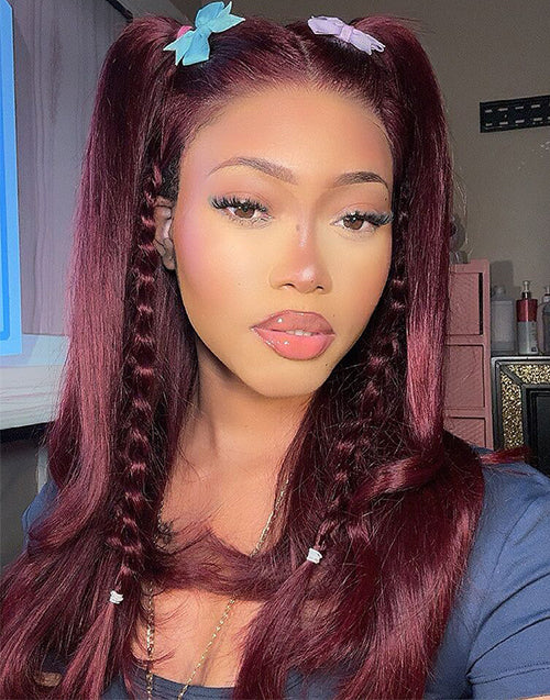 14" 99J Straight Layer Cut Glueless 13x5 Pre Cut Lace Wigs