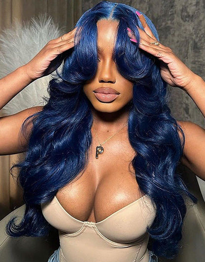 Lola- Blue Color Glueless Body Wave 4X4 Pre Cut Lace Closure Wig Human Hair