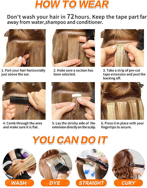 #60 Platinum Blonde Straight Hair Tape Human Hair Extensions