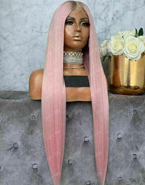 Belen-13x4 Ombre Light Pink Straight Lace Frontal Wig Pre plucked HD Lace Glueless Human Hair Wig