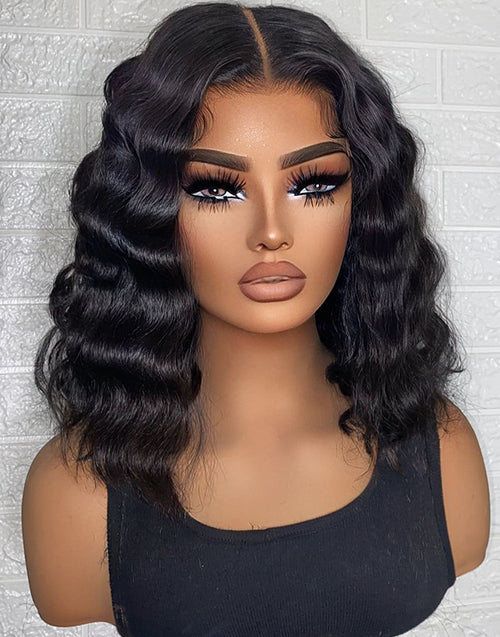 Meroy- Short Bob Crimp Wave Glueless Human Hair Wig 5x5 Pre Cut Lace