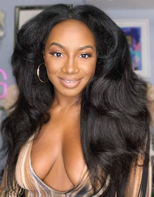 22" Kinky Straight Wave Half Wig Human Hair Blow Out Style 1 Wig 3 Different Looks