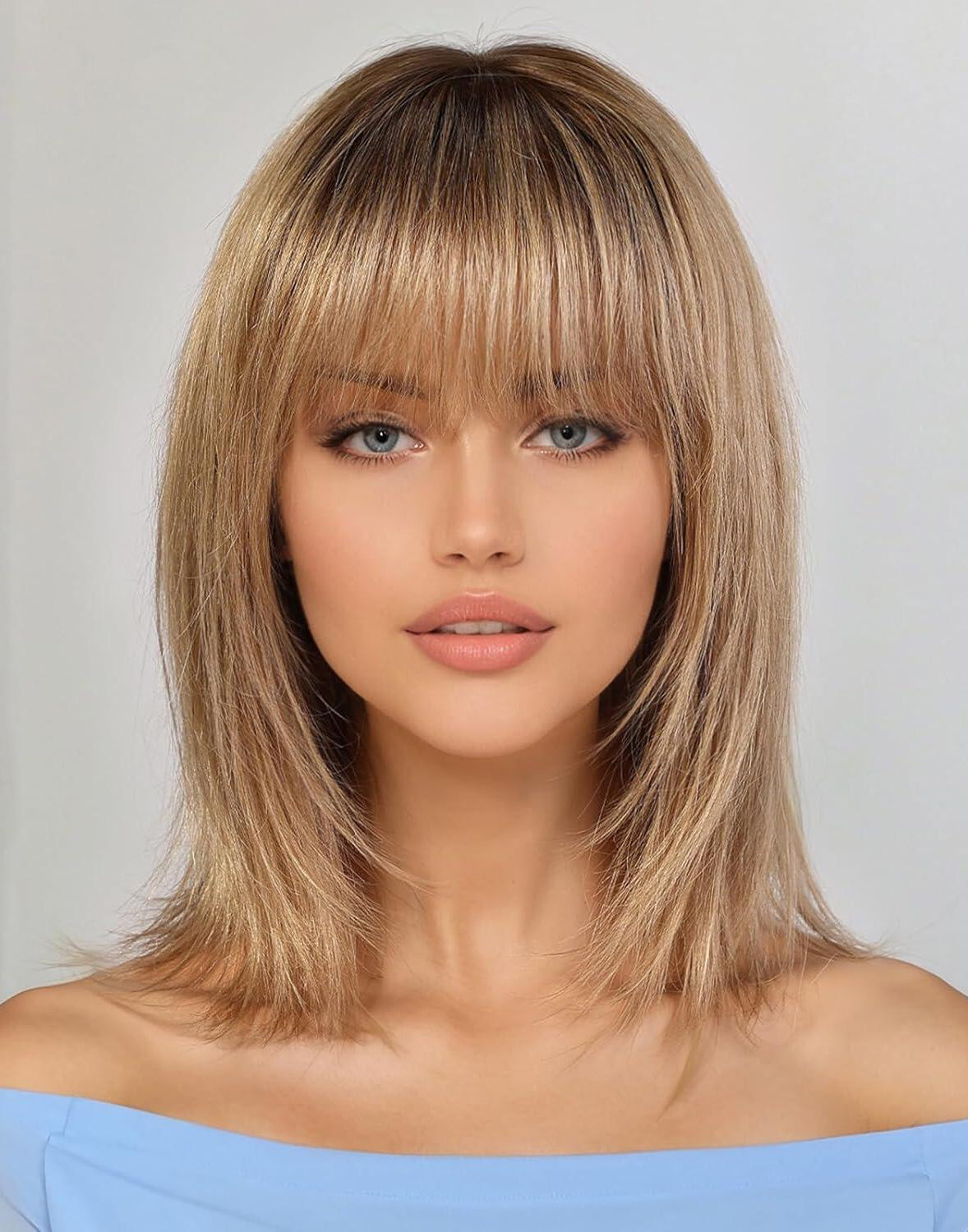 Ayla-Layered Ombre Ash Blonde Bob Wig With Bangs 4X4 Lace Closure Wig