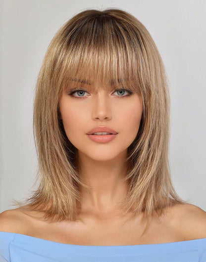 Ayla-Layered Ombre Ash Blonde Bob Wig With Bangs 4X4 Lace Closure Wig