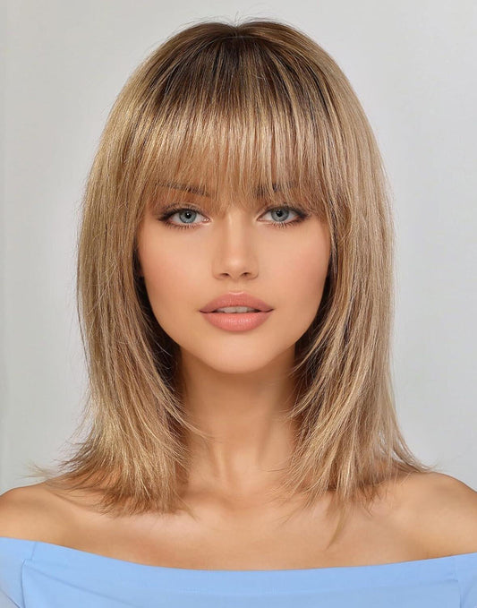 Ayla-Layered Ombre Ash Blonde Bob Wig With Bangs 4X4 Lace Closure Wig