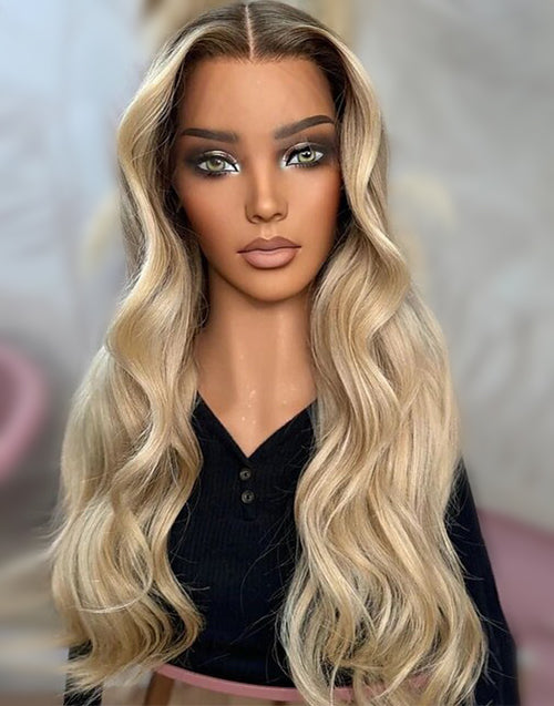 Diana- Real HD Lace Ash Blonde Highlight Ombre Wavy Full Lace Wig For Women Preplucked 360 Lace Wig