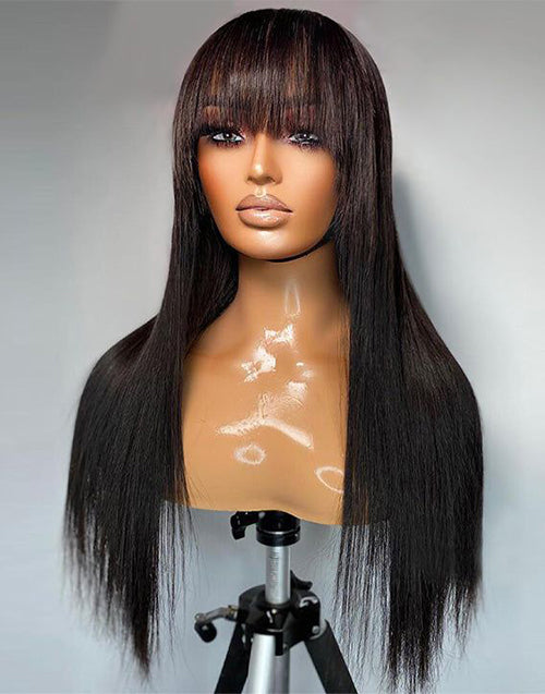 Sabina- Straight 13x5 Pre Everything Wig With Bangs Natural Black/Brown Glueless Human Hair Wig