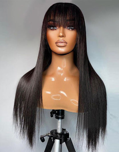 Sabina- Straight 13x5 Pre Everything Wig With Bangs Natural Black/Brown Glueless Human Hair Wig