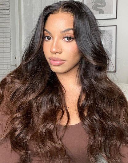 Chaya- Ombre Chocolate Brown Color Pre Cut Lace Body Wave Pre Plucked Lace Frontal Wig