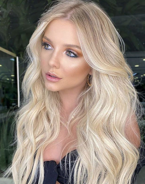 Queen-Ombre Blonde Wave Lace Front Human Hair Wig 180% Density Long Wavy Wig for Women