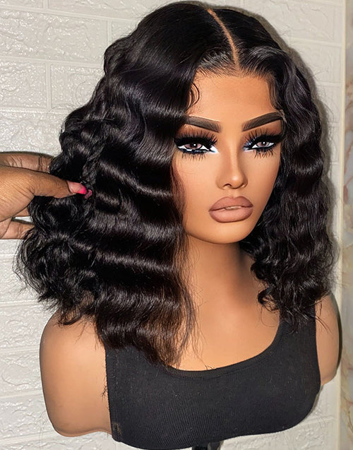 Meroy- Short Bob Crimp Wave Glueless Human Hair Wig 5x5 Pre Cut Lace