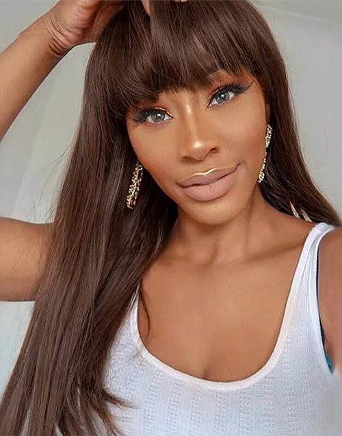 20"=18" Price Brown Straight Glueless Wig With Bangs 6x5 Pre Cut Lace