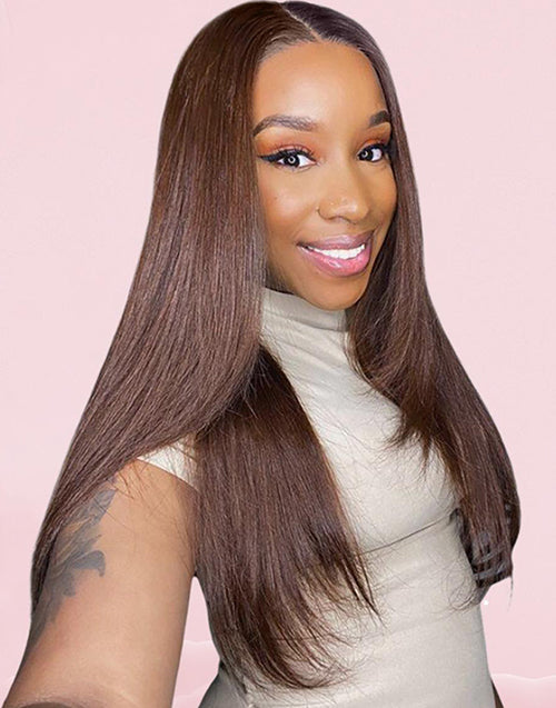 16" Brown Layered Cut Glueless Straight Wig 9×6 Pre Cut Lace Flash Deal