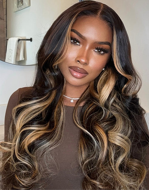 Yanet- Butterscotch Honey Caramel Highlights Body Wave Glueless Wig 220% Density Pre Cut Lace