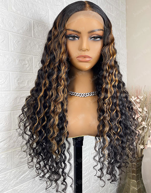 Piano Brown Deep Curly 4x4 HD Lace Wig Glueless Preplucked Highlight Human Hair Wig