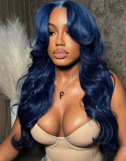 Lola- Blue Color Glueless Body Wave 4X4 Pre Cut Lace Closure Wig Human Hair