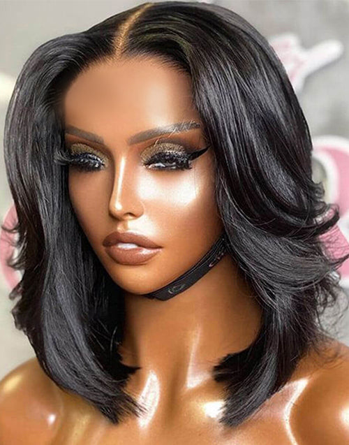 Kay- Straight Layered Cut Short Bob Glueless Wig 13×5 Pre Cut Lace Front Human Hair Wig