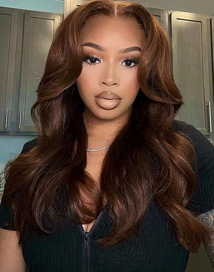 Susie- Chestnut Brown Loose Wave 13X5 Pre Everything Human Hair Wigs With Curtain Bangs Glueless Lace Front Colored Wig