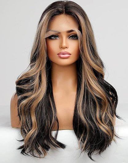 Liz- Black Color With Honey Balayage Loose Wavy 13x5 Pre Cut Lace Glueless Wig