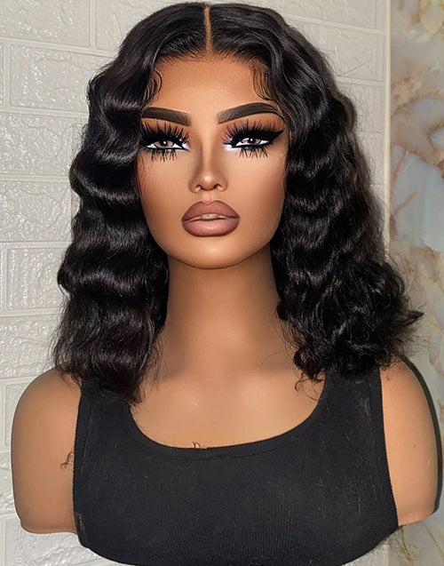 Meroy- Short Bob Crimp Wave Glueless Human Hair Wig 5x5 Pre Cut Lace