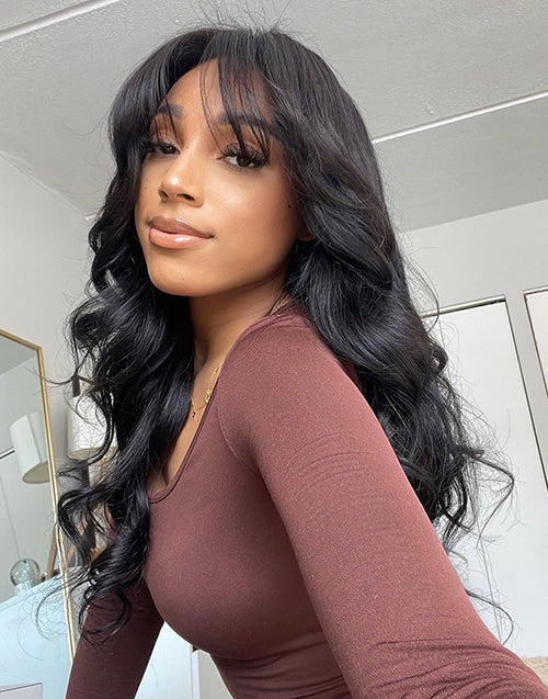 Cara- Pre Everything Glueless 13x5 Body Wave Lace Front Wig With Bangs Crystal HD Pre Cut Lace Human Hair Wig