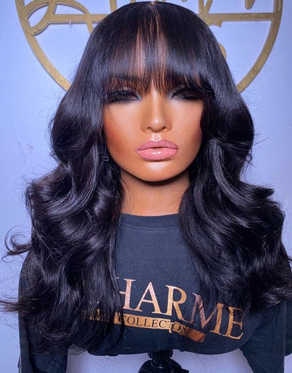 With Bangs Glueless Body Wave 5x5 Pre Cut Lace Wig [Medium Cap]