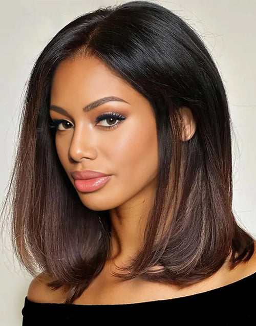 Lux- Ombre Brown Silky Straight 13x4 Pre Everything Bob Glueless Wig Double Drawn Human Hair