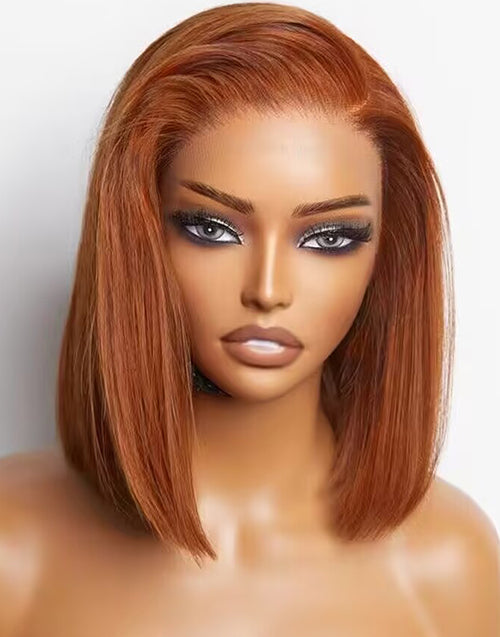 12" Ginger Color Straight Bob Wig Pre Cut Lace Glueless Wig