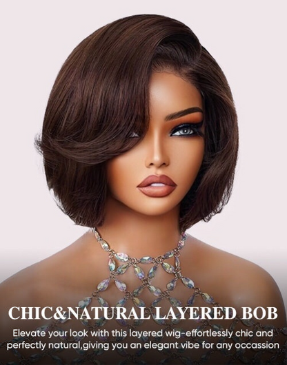 Chocolate Brown/Black Chic & Natural Layered Bob 6x5 Lace Glueless Pull Go Wig Pre-Cut Lace