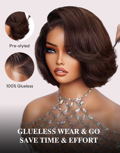 Chocolate Brown/Black Chic & Natural Layered Bob 6x5 Lace Glueless Pull Go Wig Pre-Cut Lace