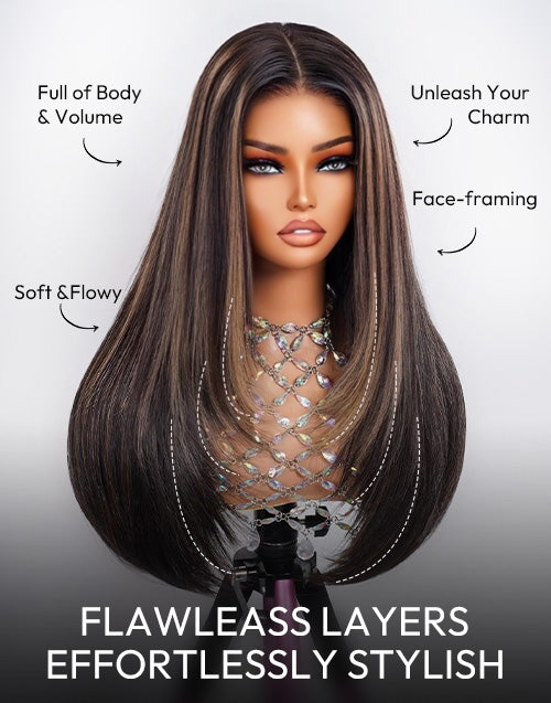 Zephyrine- Glueless Pull Go Wig Balayage Honey Layer Cut Straight Wig Pre Cut Lace Human Hair